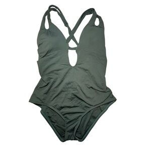 BECCA Olive Green One-Piece Swimsuit with Crisscross Straps